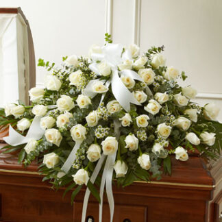 Cherished Memories White Rose Half Casket Cover