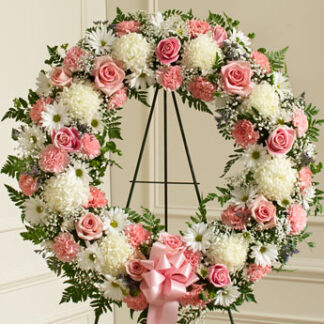 Serene Blessings Pink & White Standing Wreath