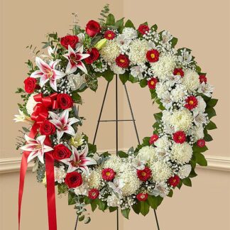 Red Rose and Lily Standing Wreath