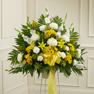 Heartfelt Sympathies Yellow Standing Basket