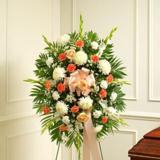 Deepest Sympathy Standing Spray-Peach/Orange/White