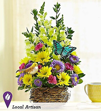 Springtime Birds Nest of Flowers