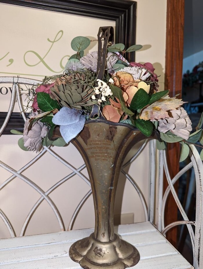 Antique German Vase With Flowers