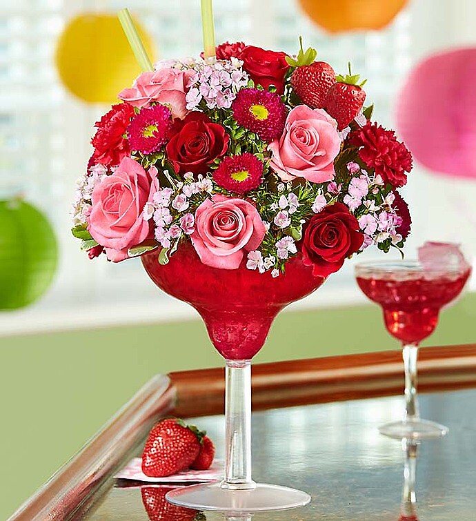 Strawberry Floral Margarita arranged by a florist in Mokena, IL An