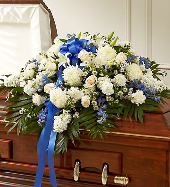 Blue &amp; White Cherished Rose Half Casket Cover