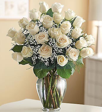 24 Elegance Premium Long Stem White Roses