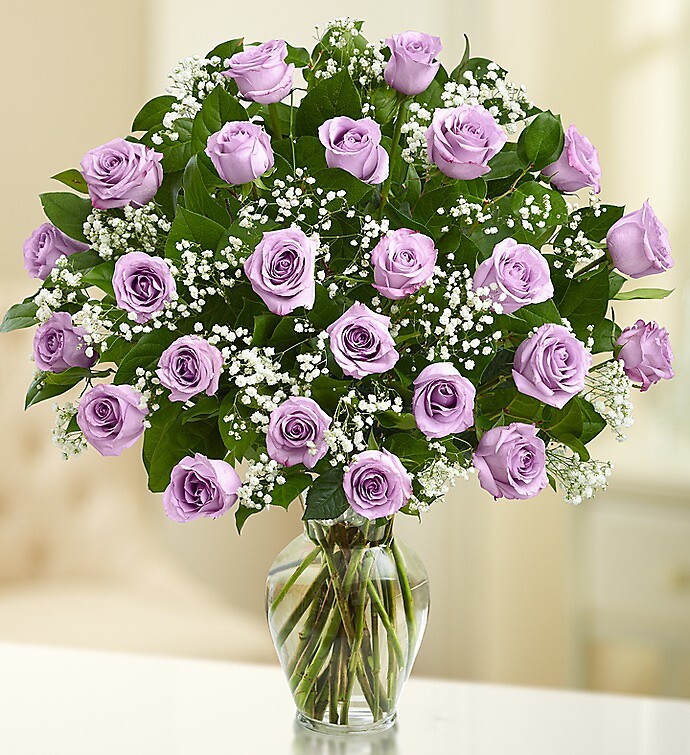 24 Elegance Long Stem Purple Roses